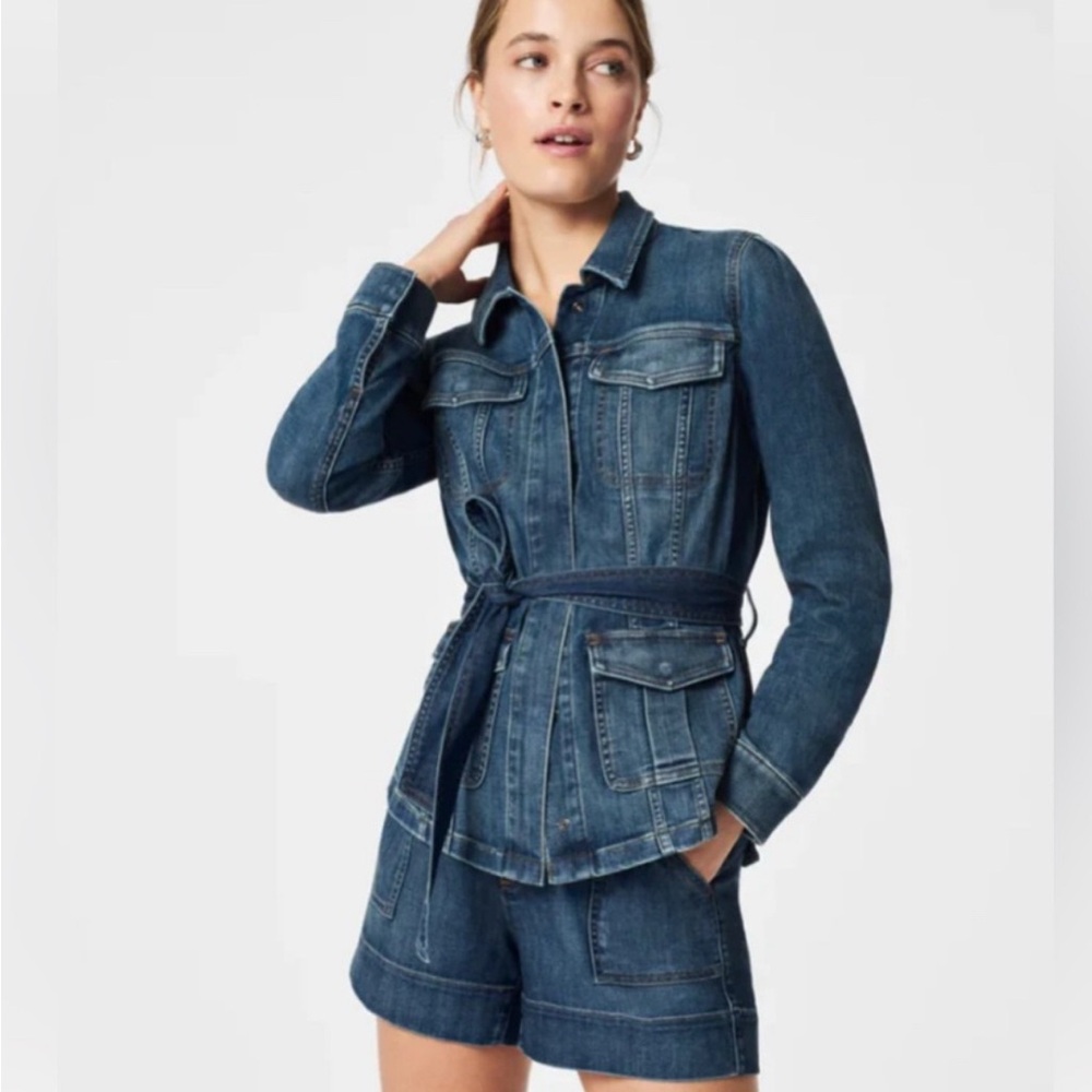 SPANX Dark Blue Jean Jacket with Belt